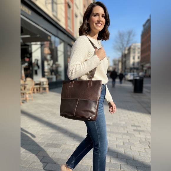 Elegant Brown Leather Tote Bag - Picture 5 of 11